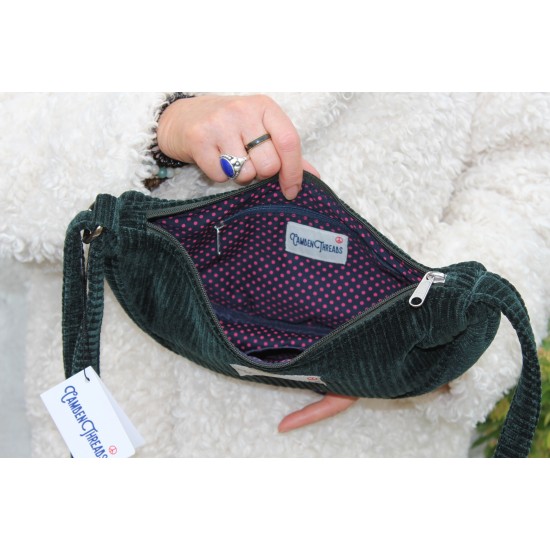 Bobby Corduroy Bottle Green Half Moon Crescent Bag